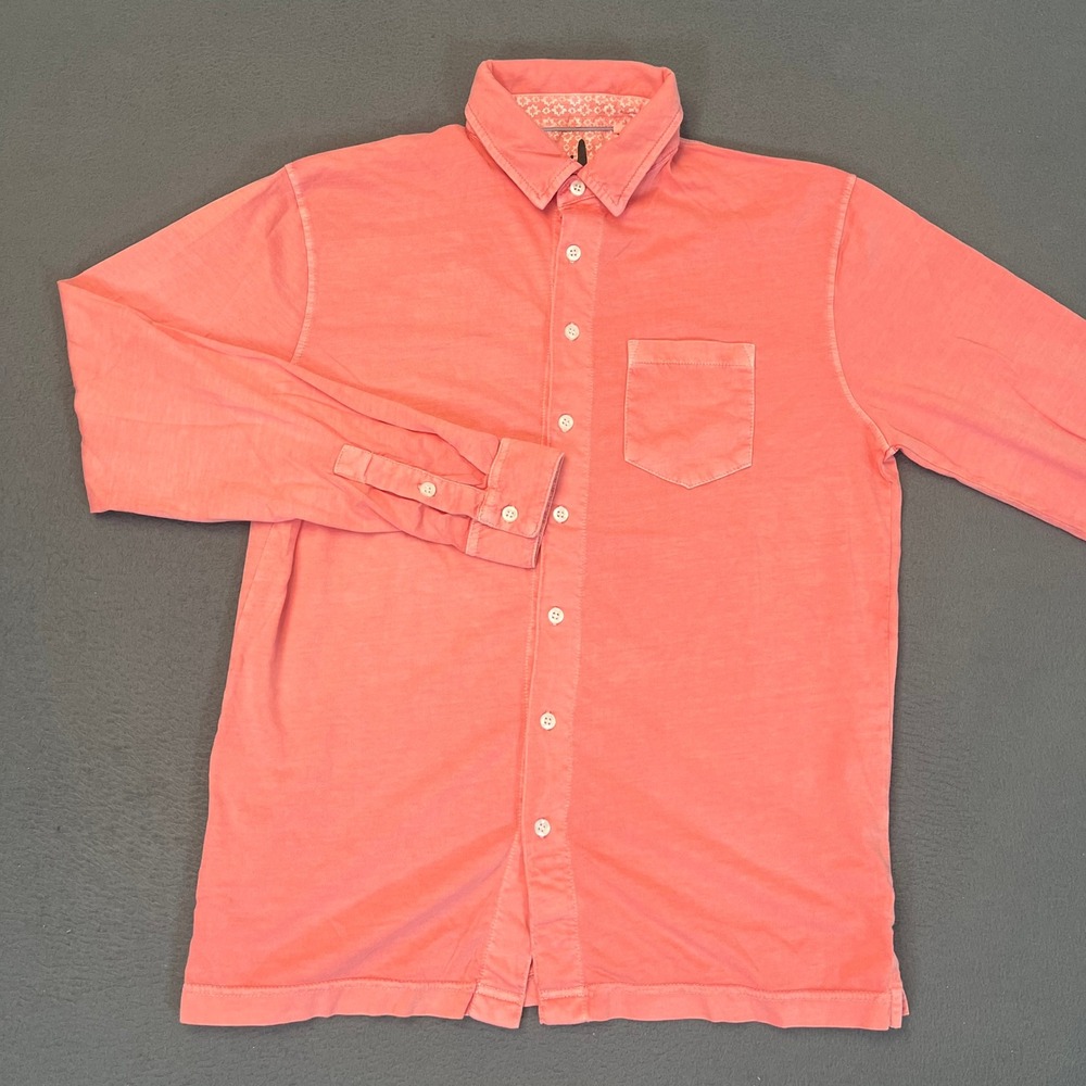 Johnnie-O Mens Small Coral Pink Jersey Cotton Long Sleeve Button Down Shirt Surf